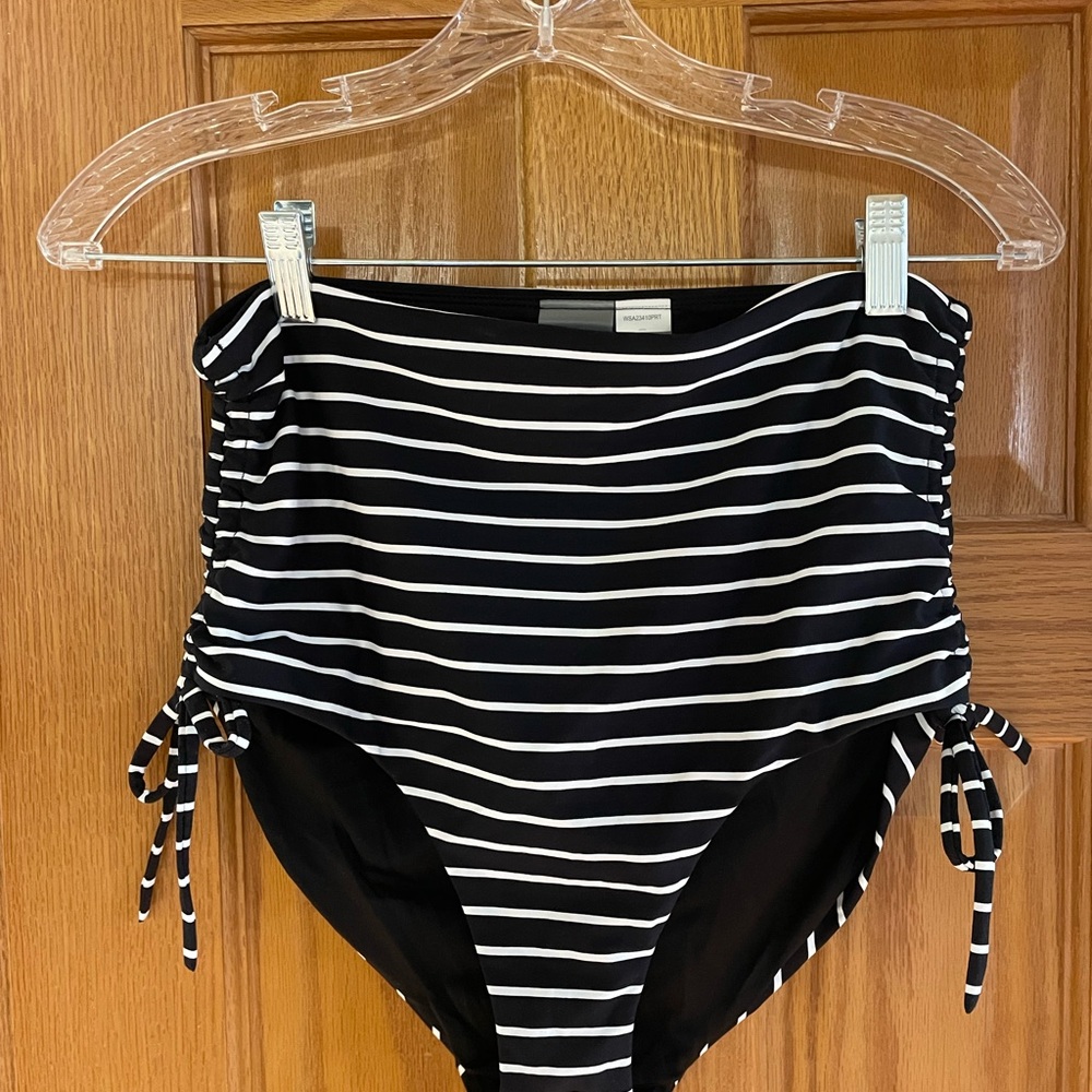 Calia Black and White stripe high waist swim suit bottoms, size Medium
